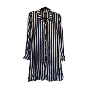 Shukr Clothing Navy White Stripe Full Sleeves Button Shirt Dress Size Large
